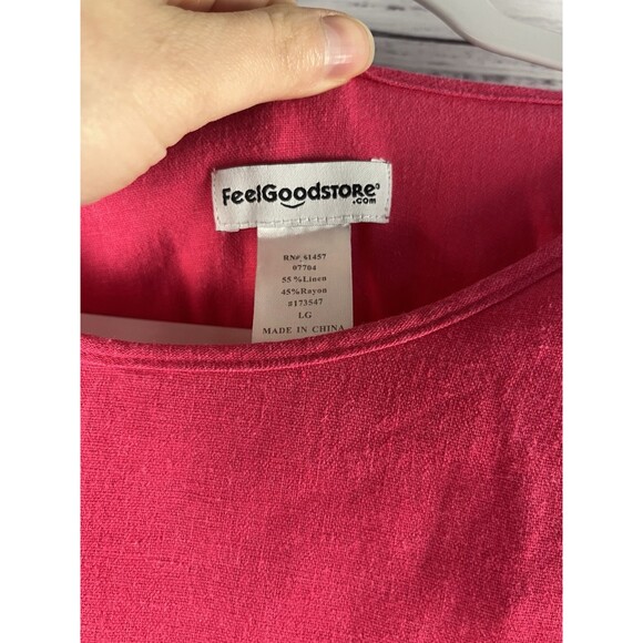 Feel Good Store Tunic Top Women’s Large Pink White Linen Lagenlook Boho Beach - Picture 3 of 7